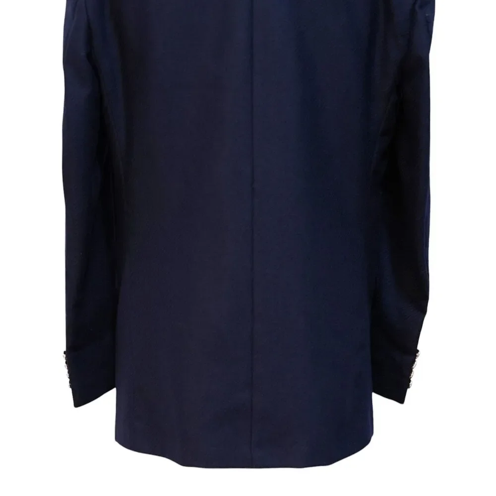 Mens 42R Navy Blue Wool Blazer Hand Embroidered Gold Paisley Tuxedo Suit Jacket